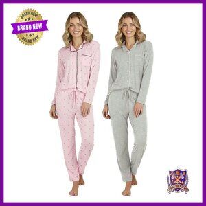 Plus Size 2-Pack Pajama Set Long Sleeve Button Down Lounge Sleepwear
